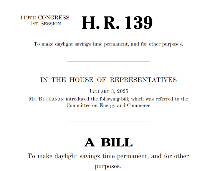 CraigCaplan's tweet photo. House next week plans to consider legislation to make Daylight Savings Time permanent, pending approval of a rule. House Rules Committee will prep the Sunshine Protection Act on Monday at 4pm for floor debate and votes later in the week. The Senate passed a similar bill in 2022 by unanimous consent, but it was never taken up by the House. https://t.co/e2b2nAZbVo