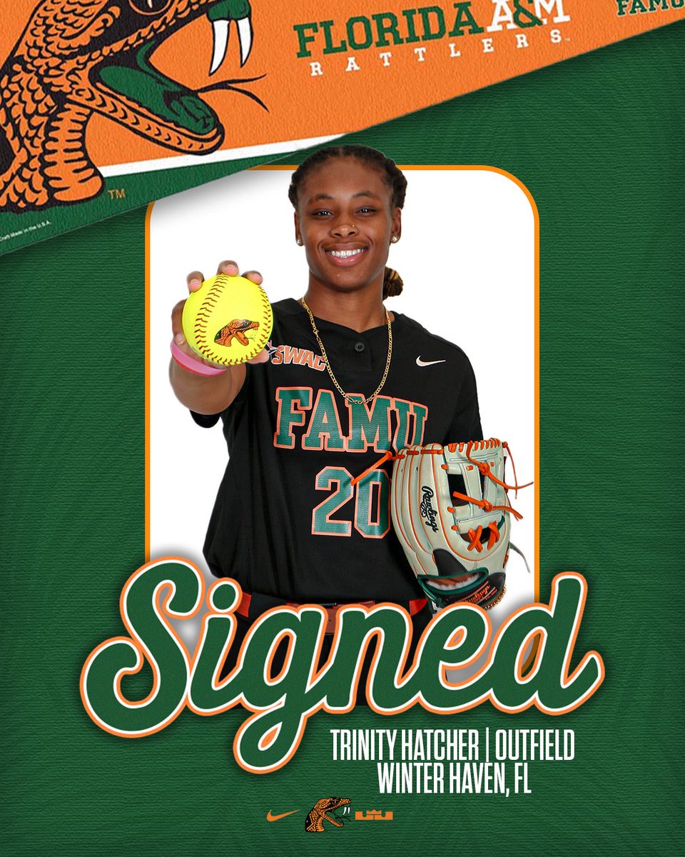 FAMU_Softball's tweet photo. SIGNED &amp; READY!🔥

Join us in celebrating Trinity Hatcher as she officially becomes a part of the Florida A&amp;M Rattlers family!
From Winter Haven, FL. → Tallahassee

#FangsUp https://t.co/FiuaSswso3