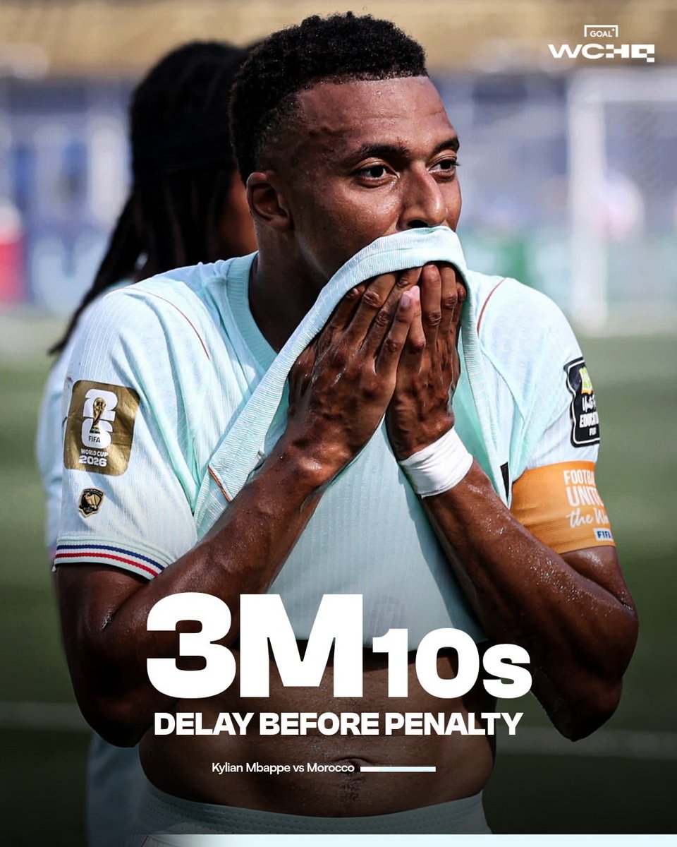 goal's tweet photo. Kylian Mbappe's penalty against Morocco has delayed by over three minutes 😵‍💫

Was this fair on Mbappe? 🤔 https://t.co/X9dsV5axl4