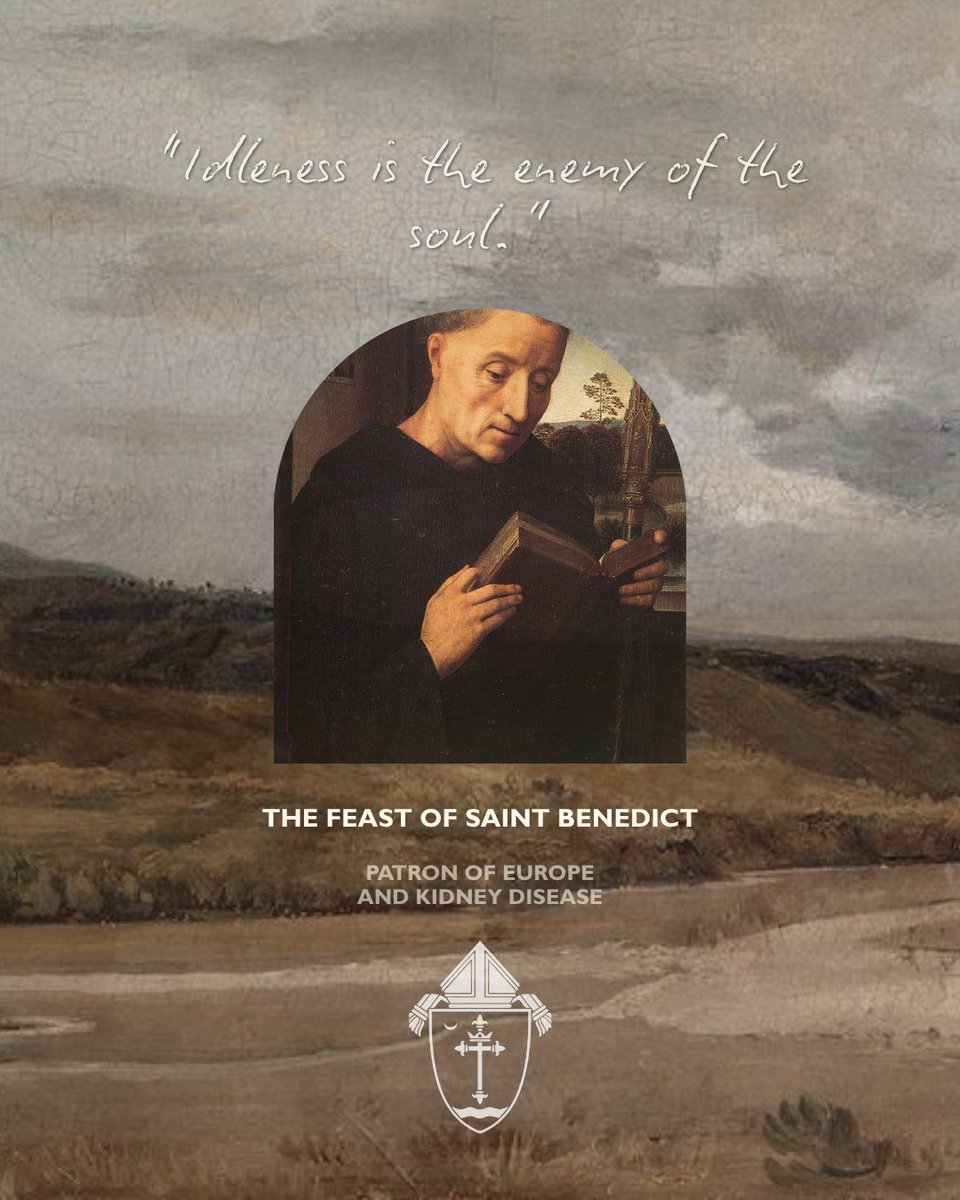 archstl's tweet photo. Happy Feast Day of St. Benedict! The Patron Saint of Europe is known for founding The Benedictine Order and a number of monasteries throughout Italy.

May we come to know his obedience, humility, and commitment to community.

St. Benedict, pray for us! https://t.co/KuWAiKZXoK