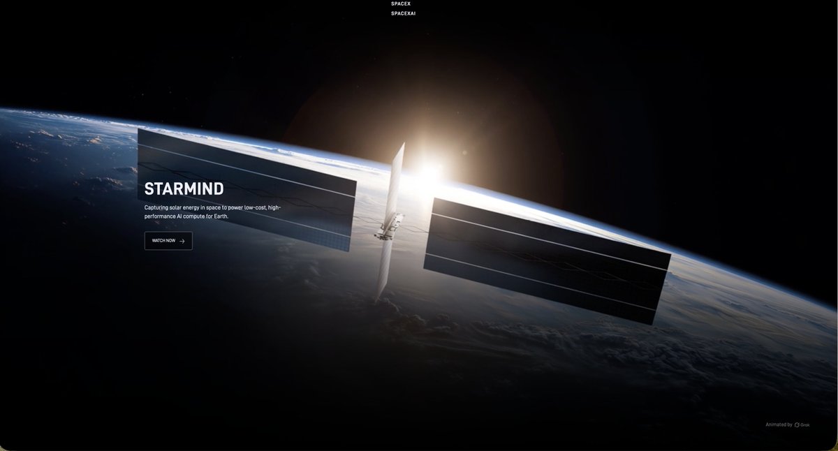 SawyerMerritt's tweet photo. New renderings of SpaceX's AI satellite, called AI1.

• AI chip vendor agnostic. System architecture supports compute modules from any provider.
• 150 kW peak compute payload
• 120 kW average compute payload
• 70 kW per ton
• Wingspan: 70 meters
• Deployed height: 20 meters
• 110 m² deployable liquid radiator
• Redundant pumping loops
• Integrated micrometeoroid shielding
• 150 kW solar array
• 250 W/m²
•��High-speed laser links interconnect satellites and beam AI results back to Earth through Starlink. Low-latency, high-bandwidth connection
• SpaceX-manufactured solar technology from Bastrop, Texas