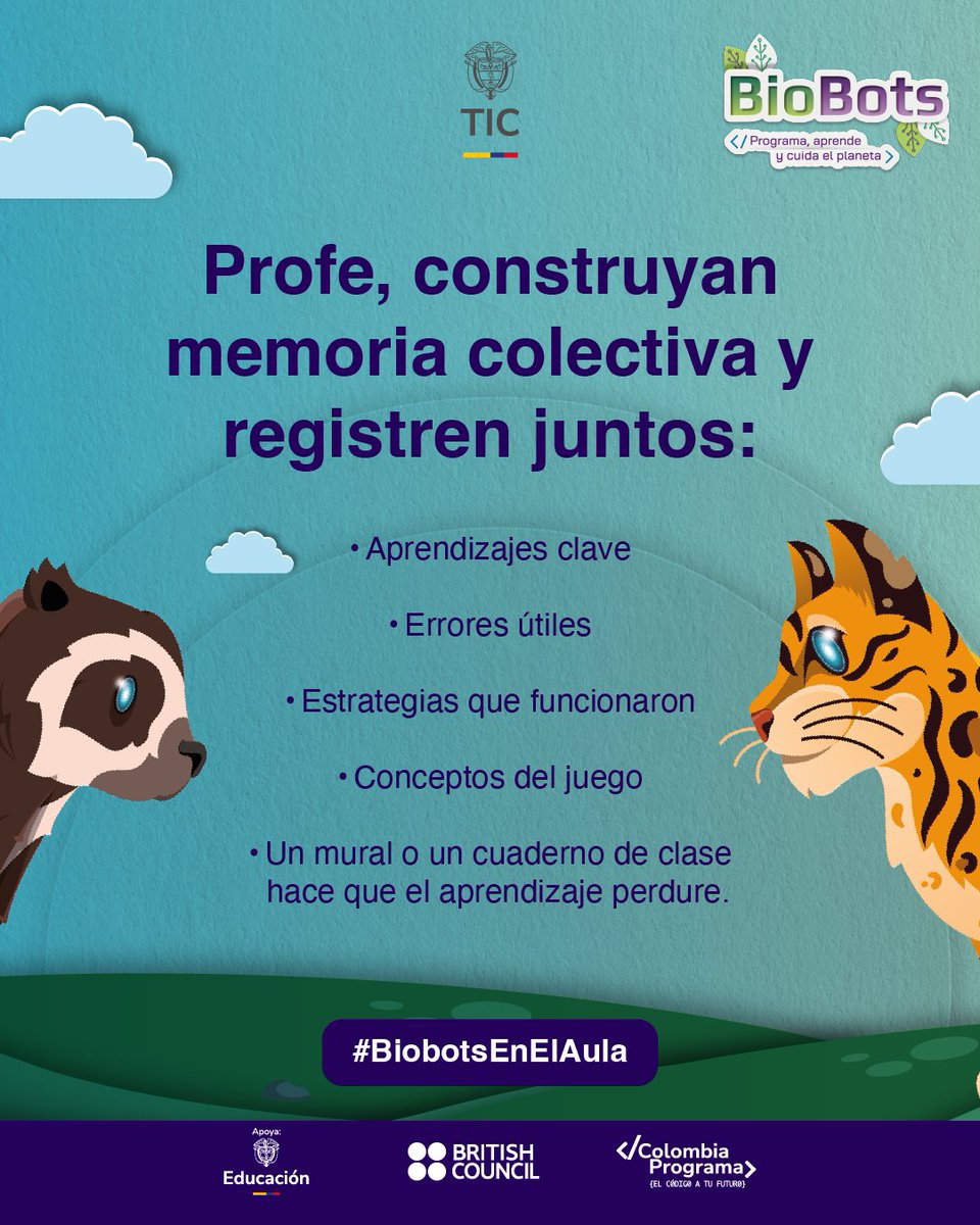 cobritish's tweet photo. Profe, lo que se registra no se olvida.

Después del juego, construyan memoria colectiva:
🔹 Anoten los aprendizajes clave
🔹 Registren los errores que ayudaron a aprender
🔹 Escriban las estrategias que funcionaron
🔹 Dibujen los conceptos del juego

Un mural o un cuaderno de la clase se vuelve un tesoro.

#BiobotsEnElAula