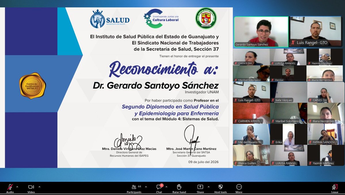 sntsa_37's tweet photo. Hoy concluimos el Módulo 4: Sistemas de Salud del Diplomado en Salud Pública y Epidemiología para Enfermería, un espacio de formación que fortalece el criterio, la visión y el compromiso de quienes todos los días contribuyen al cuidado de la salud en nuestras comunidades.

Agradecemos al SNTSA Sección 37 por impulsar este proyecto de profesionalización, así como a la Universidad de Guanajuato por su valioso aval académico, que da respaldo y sentido a este esfuerzo formativo.

#SNTSA37 #Enfermería #SaludPública #Epidemiología #UniversidadDeGuanajuato #FormaciónContinua