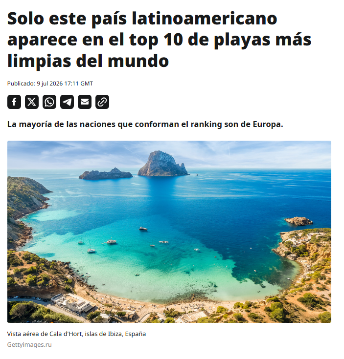 ActualidadRT's tweet photo. 🏖️ México es el único país de América Latina en el top 10 de playas más limpias del mundo en 2026, de acuerdo con el listado del programa 'Blue Flag' (Bandera Azul), una certificación internacional que reconoce a estos lugares https://t.co/GZEnMtHHy8