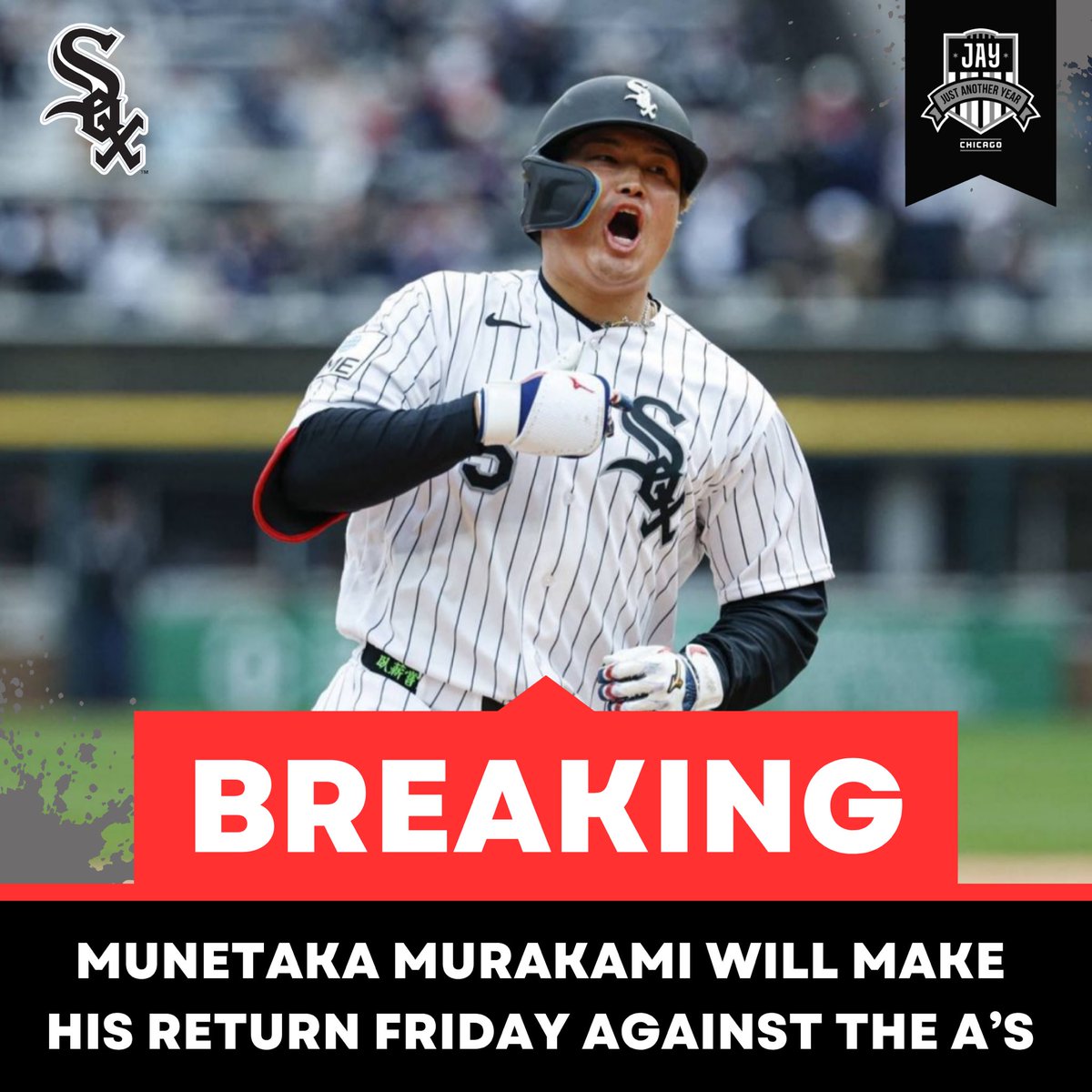 JAYChi_WhiteSox's tweet photo. HE’S BAAAACKKKK! Will Venable announced Munetaka Murakami will make his return tomorrow against the A’s #WhiteSox https://t.co/222jRJ2Vng