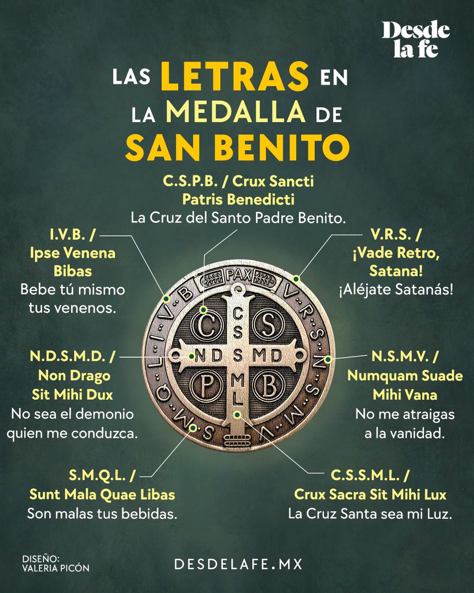 DesdeLaFeMx's tweet photo. 🤔 ¿Sabes qué significan las letras que contiene la medalla de San Benito?

Te contamos: https://t.co/iyH4mlsm2n https://t.co/9Mjml3UOPN