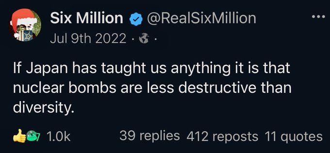 KhazarMafia109's tweet photo. @_BasedCow_ The moral of the story is that nuclear bombs are less destructive than diversity https://t.co/wkI2OLsaTT