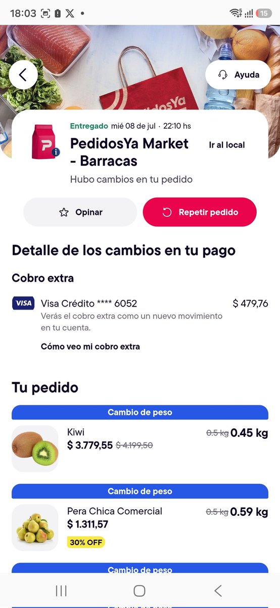 Cooonnni's tweet photo. @pedidosya @pedidosya En el dia de ayer inicie un reclamo por el estado en el que llegaron las frutas y verduras. Me lo cerraron sin contactarse nadie conmigo. Les recuerdo que en su app prometen garantía de frescura o devolución de dinero si la calidad de los productos no es acorde. https://t.co/ff3FkrO7Bw