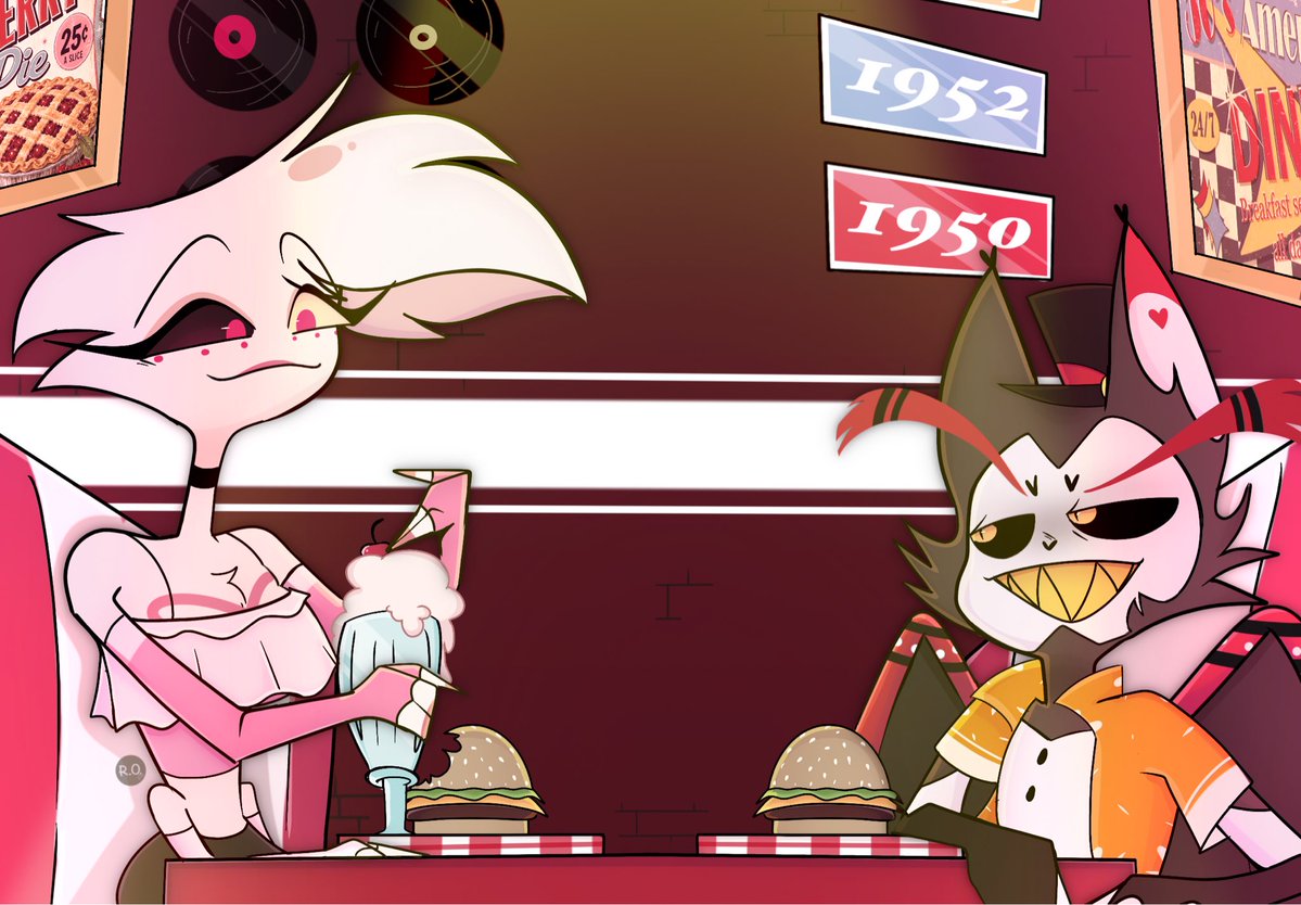 DarkcoshRO's tweet photo. ☀️SUMMER WEEK DAY 4 🍔: COOKOUT eat hamburger a good friendship  together old Restaurent 1950's (2/2) #hellshottestsummer #hazbinhotelfanart #huskerdust https://t.co/75g7fOsubi