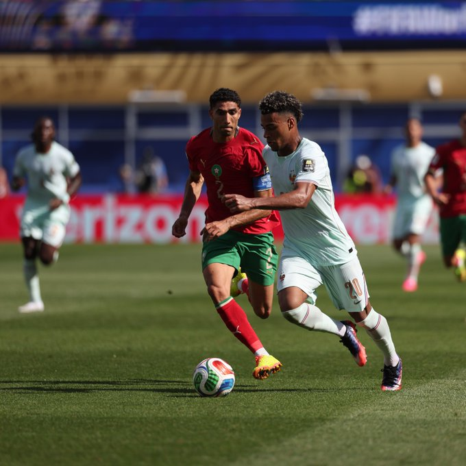 USAS_WW1's tweet photo. #FRAvsMOR #FRAMOR #FIFAWorldCup #WorldCup2026: France vs. Morocco quarter final in Boston. Morocco is the first ever World Cup team to ever field 11 foreign born players, with the largest number from France and Spain! That was a few games ago. I'm not sure about today. 🇫🇷🇲🇦⚽️ https://t.co/2Myvti3Nxs