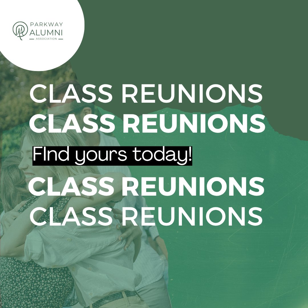 ParkwayAlumni's tweet photo. 🎉 Reunion Season Is Here! 🎓
📅 Find your class reunion and learn more on our website today. https://t.co/us80nuutEk
#ParkwayProud #ParkwayAlumni #ClassReunion #OnceParkwayAlwaysParkway #Reconnect #AlumniWeekend https://t.co/yrAEmfv3xt