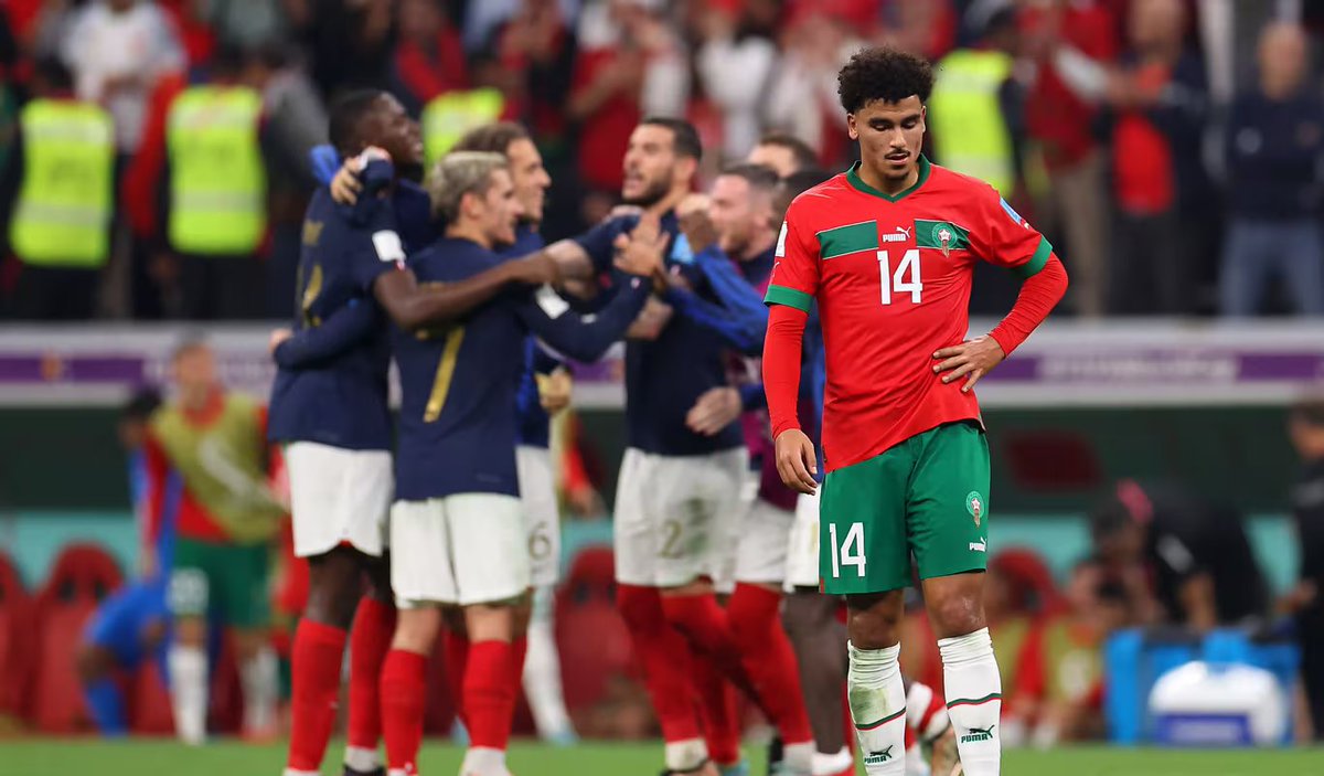 USAS_WW1's tweet photo. #FRAvsMOR #FRAMOR #FIFAWorldCup #WorldCup2026: France vs. Morocco quarter final in Boston. Morocco is the first ever World Cup team to ever field 11 foreign born players, with the largest number from France and Spain! That was a few games ago. I'm not sure about today. 🇫🇷🇲🇦⚽️ https://t.co/2Myvti3Nxs
