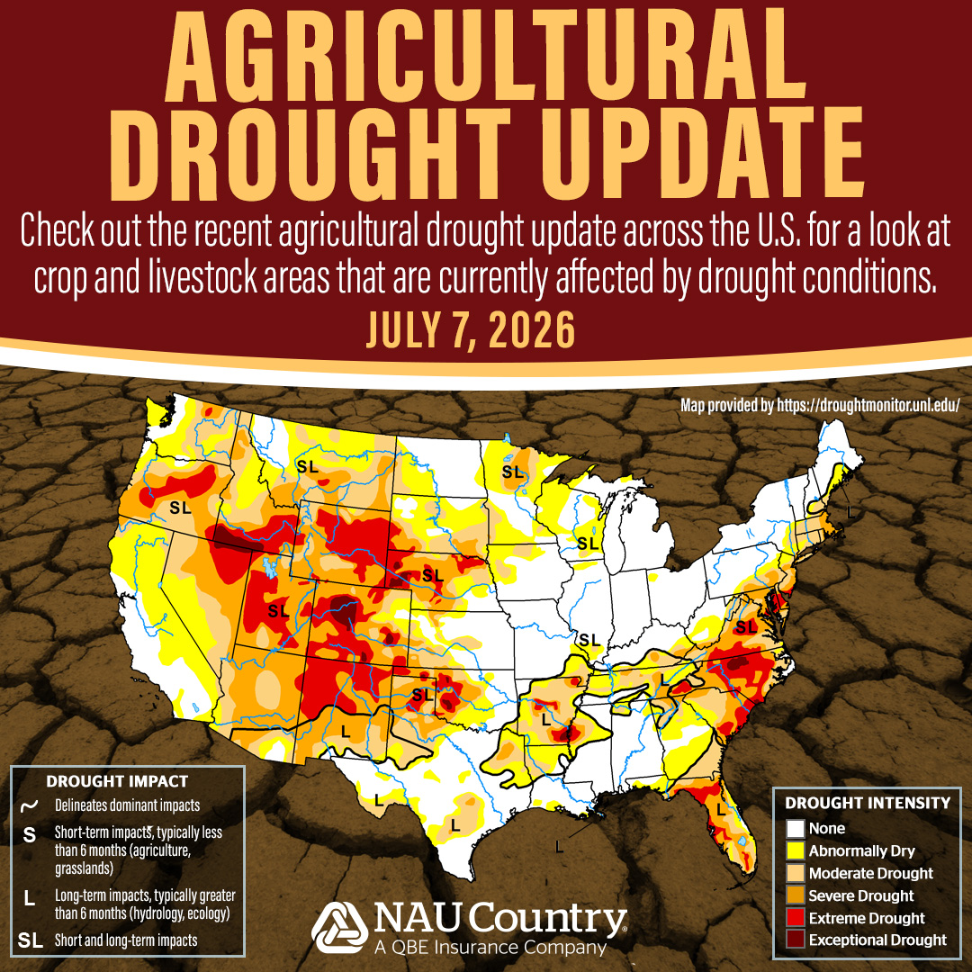 naucountry's tweet photo. The USDA produces an “Ag in Drought” bulletin to detail specific crops and livestock that are currently affected by drought conditions. Read more to see the latest. https://t.co/DqxwbxKSOx #AgInDrought #USDA https://t.co/eu2SYlC4Ec