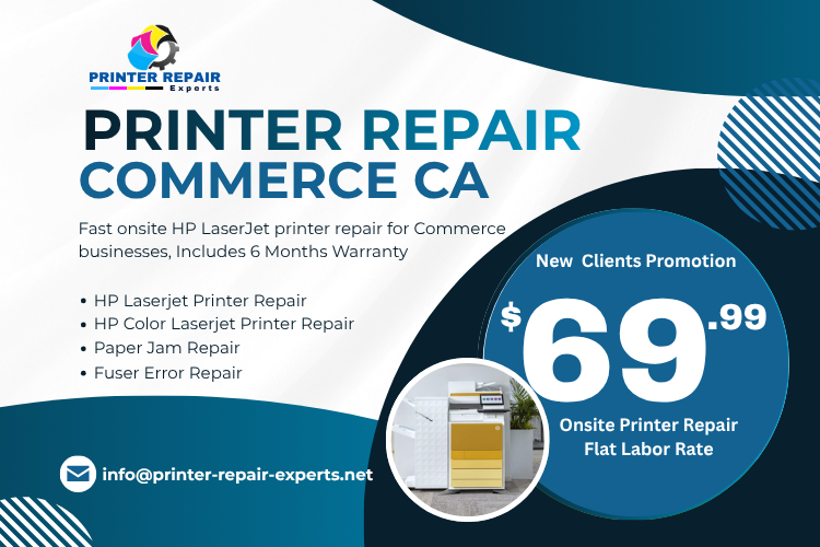 PrinterRepairX's tweet photo. New page live: Printer Repair Commerce CA 🖨️ Learn about onsite HP LaserJet repair for paper jams, fuser errors, print-quality issues, and maintenance kits in Commerce 90040. Visit: https://t.co/5KQV2lXGk1 #PrinterRepair #CommerceCA #HPLaserJet https://t.co/bgtpf7uMRb