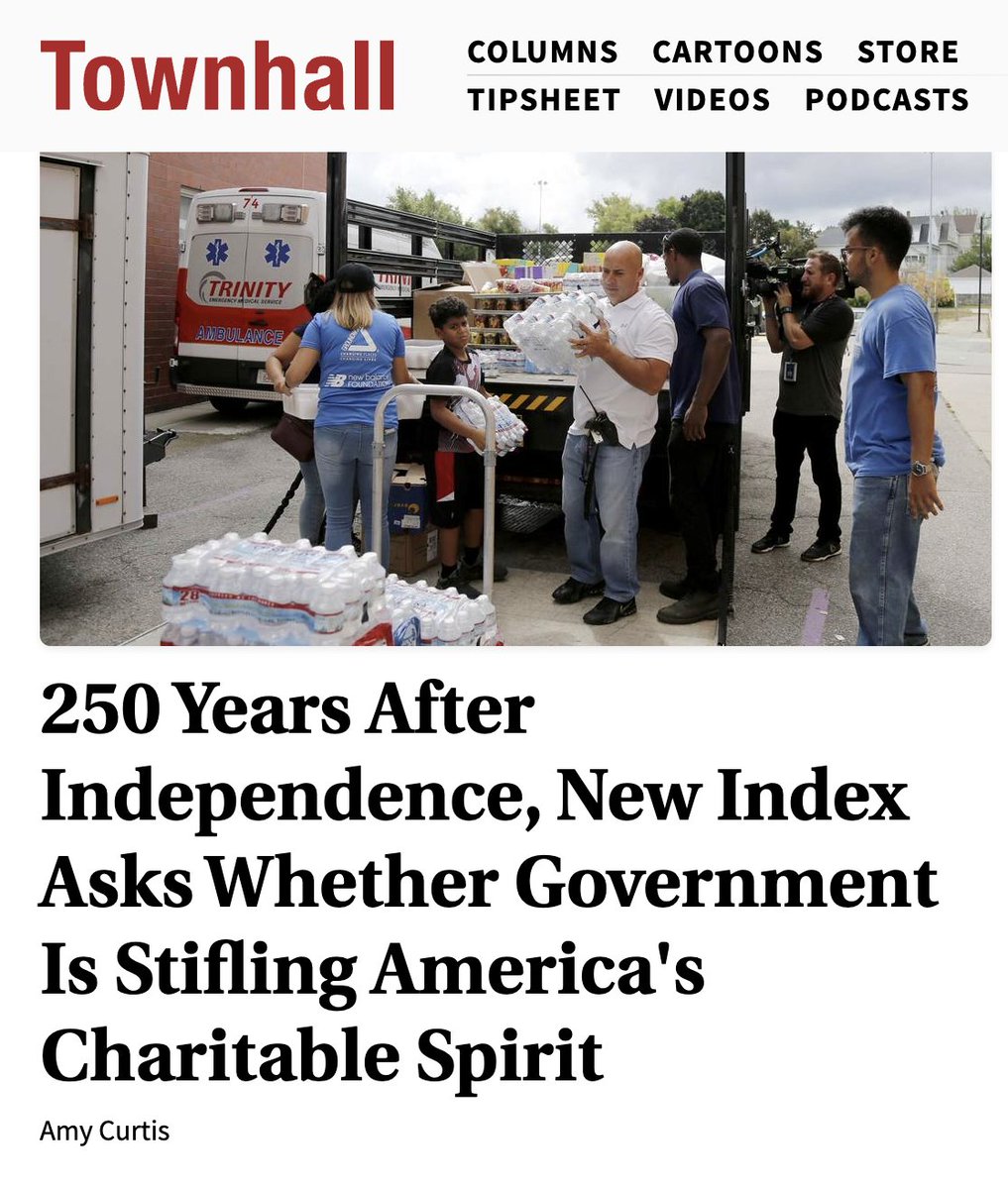 KennyCunningham's tweet photo. "The index could not come at a better time.. it is a great bulwark against the rising tide of Democratic Socialists who claim the only way to help Americans is through massive amounts of government spending, centralized planning, and control.

The @PhilanthropyRnd Index proves the exact opposite is true. Fewer regulations and less government involvement lead to more charitable giving and more community-based help for Americans in need."

@RantyAmyCurtis / @Townhallcom