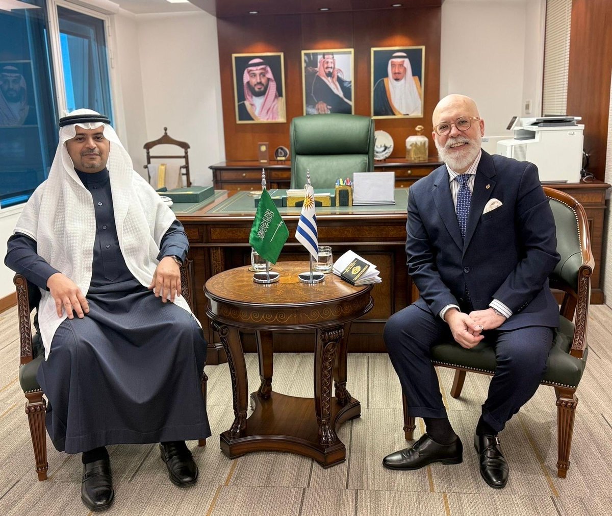 KSAembassyUY's tweet photo. S. E. Embajador. Sr. Sultan Almezaini recibió en la Sede de la Embajada a S. E. Sr. Álvaro Malmierca, nombrado como Embajador de la República Oriental del Uruguay ante el Reino de Arabia Saudí. https://t.co/ca5z1fb2HE