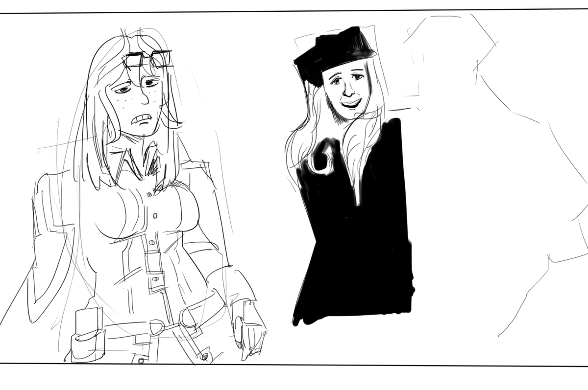 daph_bones's tweet photo. @baalbuddy inspired little warmup, I never draw in comic style. tried doing Lily Potter his way. ignore the thing on the left 😀 https://t.co/E7CfiMYHnX