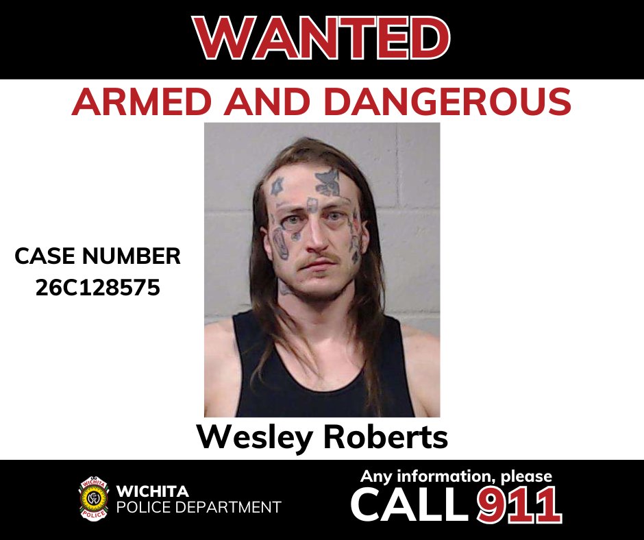 WichitaPolice's tweet photo. 🚨WANTED: SHOOTING SUSPECT

The Wichita Police Department is asking for the public’s help locating Wesley Roberts, who is wanted in connection with a shooting that occurred in the 1500 block of S. Pattie.

Roberts is believed to have been armed with a long gun during the incident and should be considered armed. Do not approach or attempt to contact him.

If you see Wesley Roberts or know where he may be, call 911 immediately. Please provide any information that could help officers locate him. 

All suspects are presumed innocent unless and until proven guilty in a court of law.