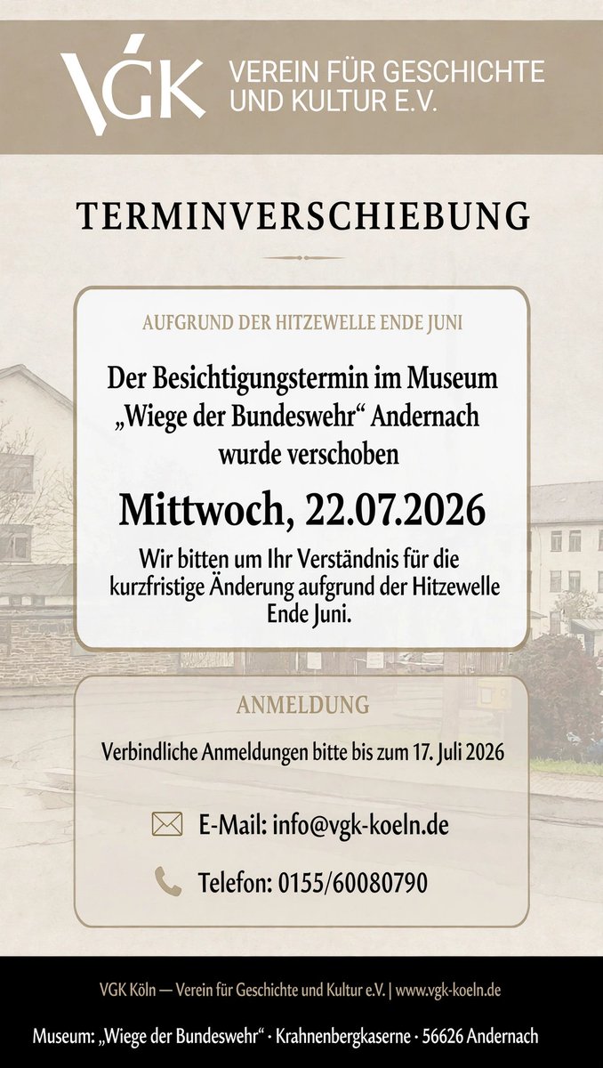 VgkFur34320's tweet photo. In Anbetracht der sich nähernden Anmeldefrist erinnern wir an unseren verschobenen Besuch bei der Wiege der Bundeswehr.
#Terminverschiebung #wiege #bundeswehr
https://t.co/HukKPrga4F
https://t.co/dQMDAqp8KO https://t.co/SAVWJCp2kl