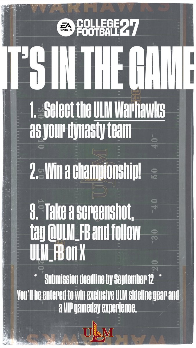ULM_FB's tweet photo. Don’t forget to take the Warhawks to the promised land for a chance to win🏆🤝

#TakeFlight https://t.co/FEMaBXwM7k