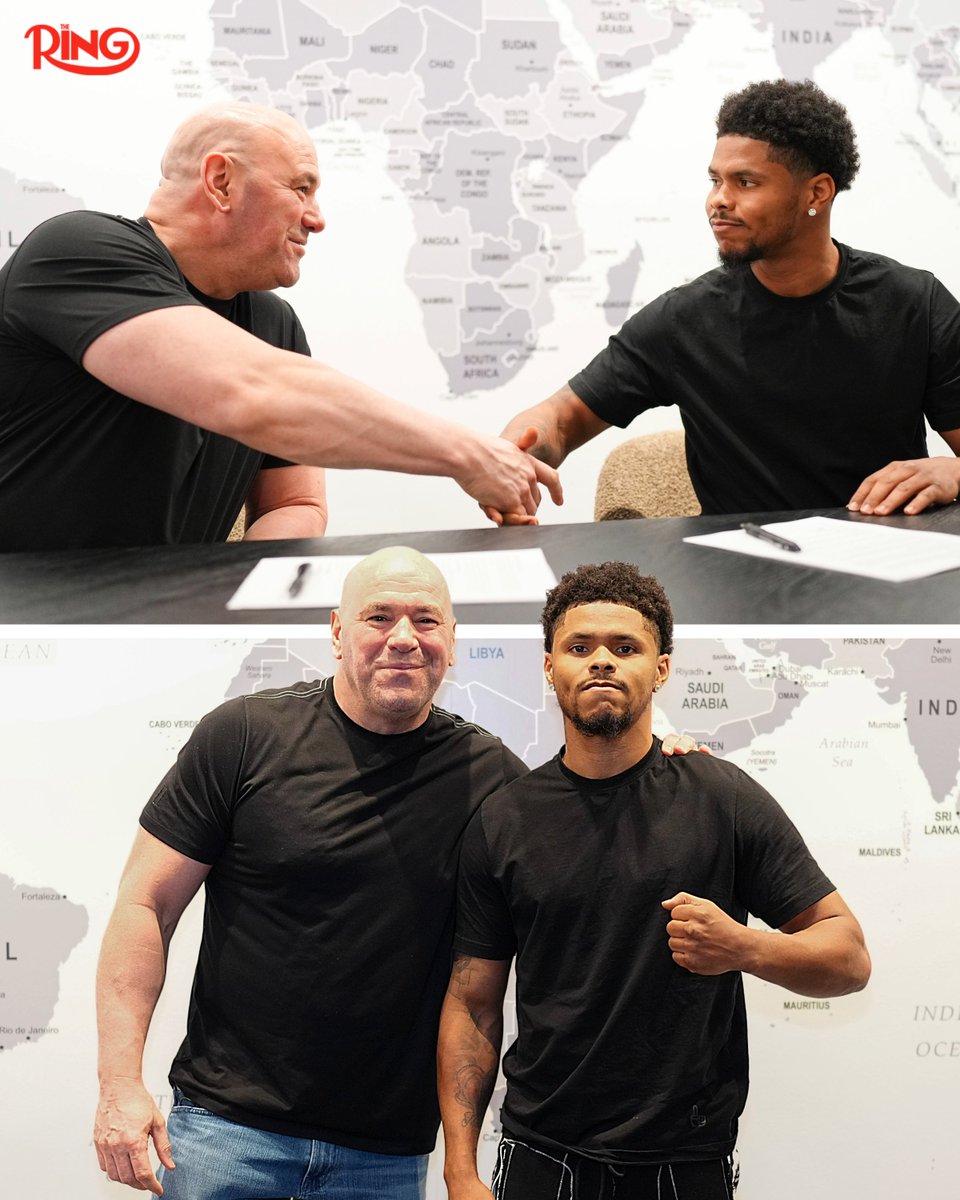 ringmagazine's tweet photo. CONTRACT SIGNED ✅

Shakur Stevenson with Dana White to make the Zuffa Boxing deal official 🤝 https://t.co/iNtTgTh2tz