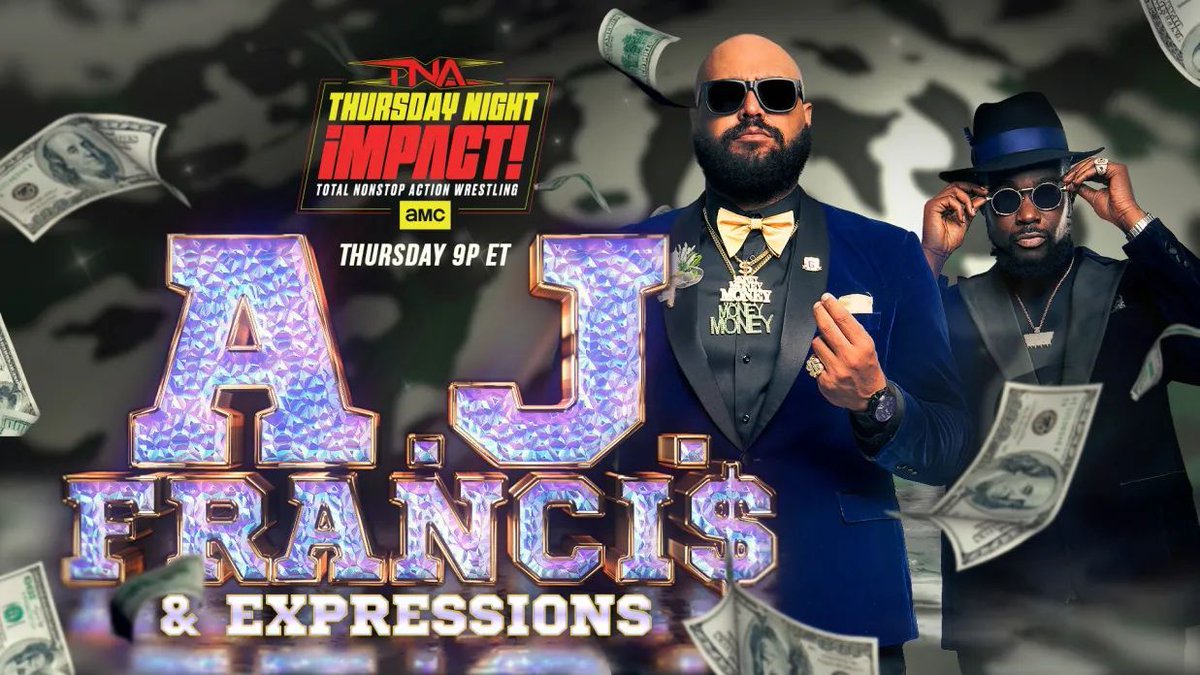 ProWrestlingG's tweet photo. Tonight on #TNAiMPACT
💥@AJFrancis410 & Expressions
Watch on DAZN – Stream on @TNAPlusApp and @Sportsnet 360 and on Demand !!
#TNAiMPACT #TNAUK #PWGfansANTHEM #IMPACTonYOUTUBE #IMPACTonAMC #TNAWrestling #MACLIN #Wrestling #ProWrestlingG https://t.co/JeMtQeaAnO