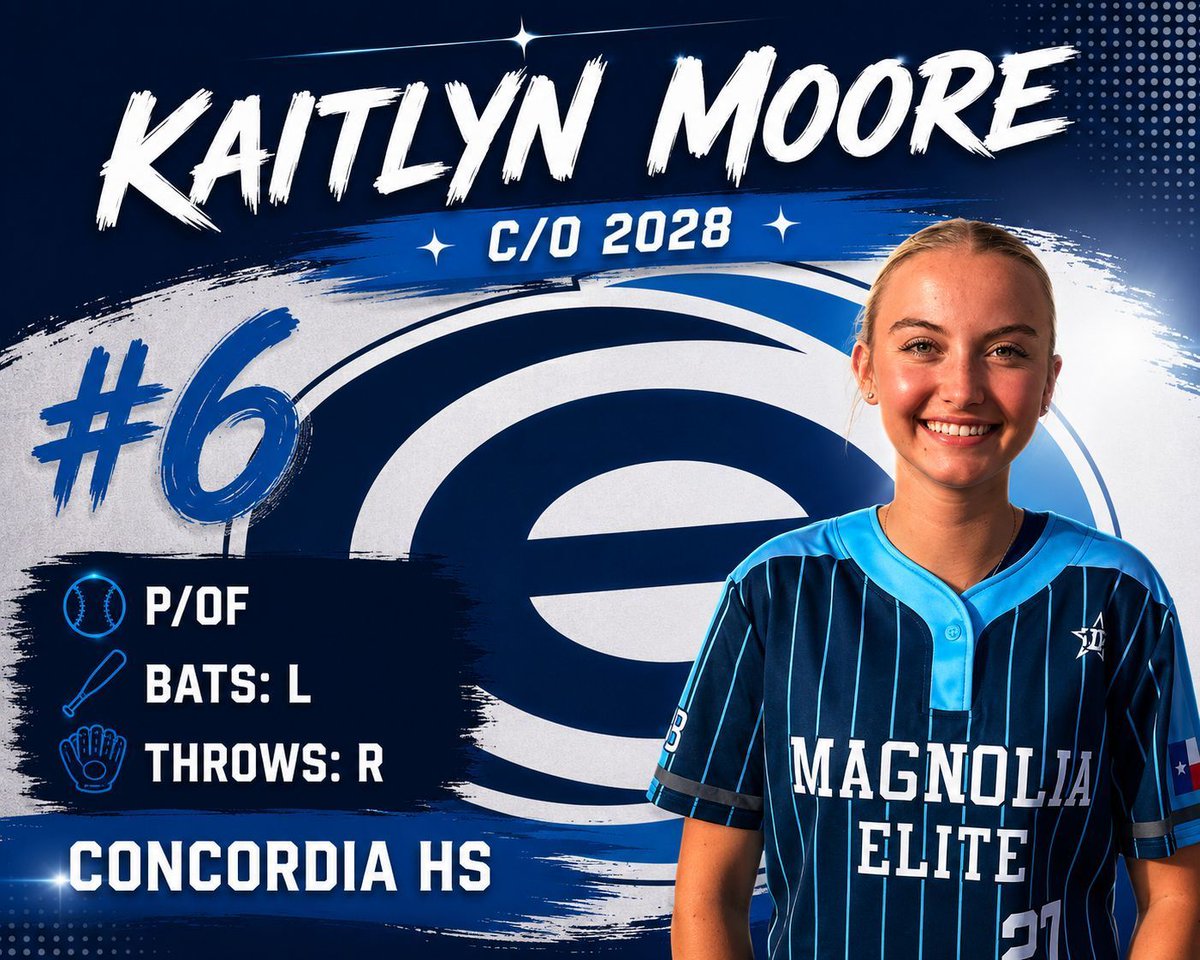 MagnoliaElite18's tweet photo. 🔦 PLAYER SPOTLIGHT | Kaitlyn Moore

🥎 Class of 2028
📚 3.60 GPA
🎓 Nursing or Education
⭐ Fun Fact: I'm an accomplished wakeboarder 🌊

Searching for a college program with a great team culture that values sportsmanship and supports success on and off the field

#MagnoliaElite https://t.co/7iYn24vY8e