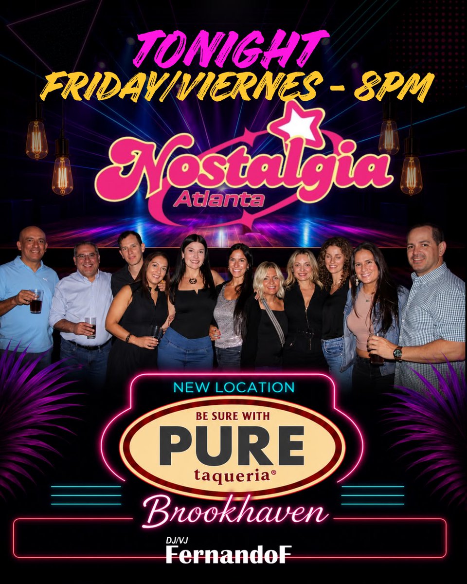 the_djfernando's tweet photo. #TONIGHT
#Friday #Viernes 8pm
NEW LOCATION!
DESPECHATE!
NOSTALGIA Atlanta
@PureTaqueria #Brookhaven
Live #Video Nostalgia Mix by
@DjFernandoF
Free Entry for All!
https://t.co/FLeUZi99CX
#party #despecho #nocover #worldcup #birthday
#copamundial #80s #90s #latino https://t.co/hUriv09kDt