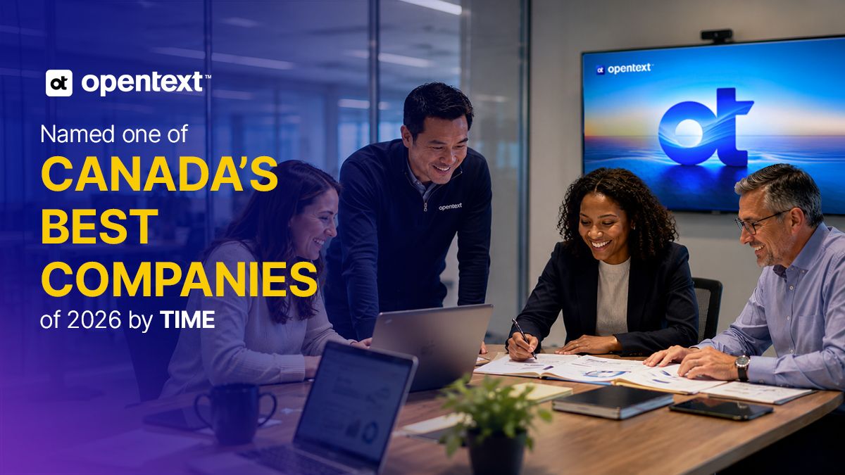 OpenText's tweet photo. OpenText has been recognized on TIME's Canada's Best Companies 2026 list for employee satisfaction and sustainability transparency.
This achievement reflects the talent and commitment of our colleagues who make OpenText a great place to work every day. Thank you, #TeamOpenText! https://t.co/ejSqrvyQ1P