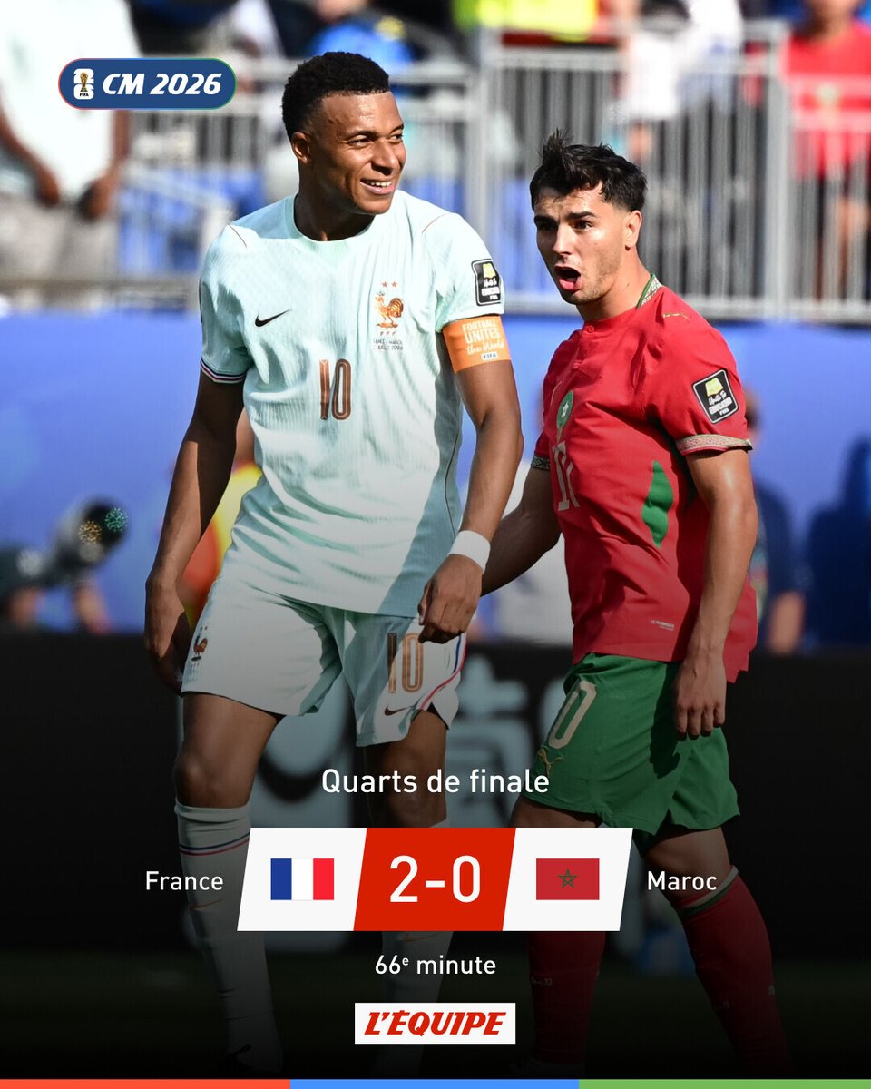 lequipe's tweet photo. En quelques minutes la France fait le break contre le Maroc ➡️ https://t.co/DQ7z0E8mtF https://t.co/qAX6iGWl1p