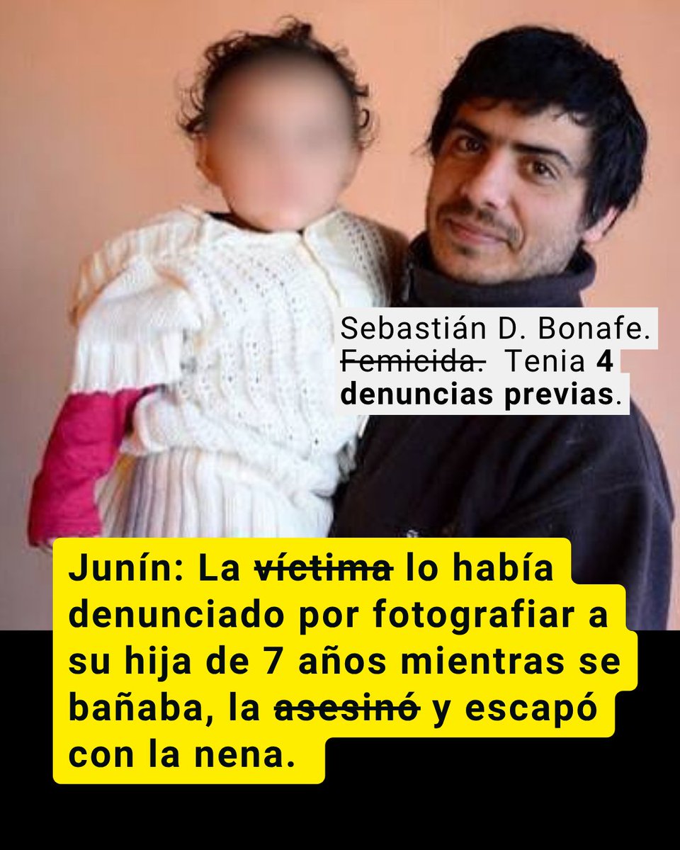 mujeresquenofu1's tweet photo. Otro Femicidio en Junín (BA)
Sebastián  Bonafe fue denunciado por su víctima cinco días antes de matarla. Mercedes Errapán de 32 años lo denuncio  por filmar a su hija de 7 años mientras se bañaba (Bonafe era el padrino de la niña). 🧵 https://t.co/jymJ4ALQVc