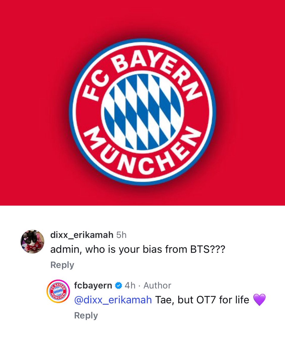 ktaehbrasil's tweet photo. A página oficial do FC Bayern revelou que o bias deles no BTS é o Taehyung. https://t.co/aTrA07BmlJ
