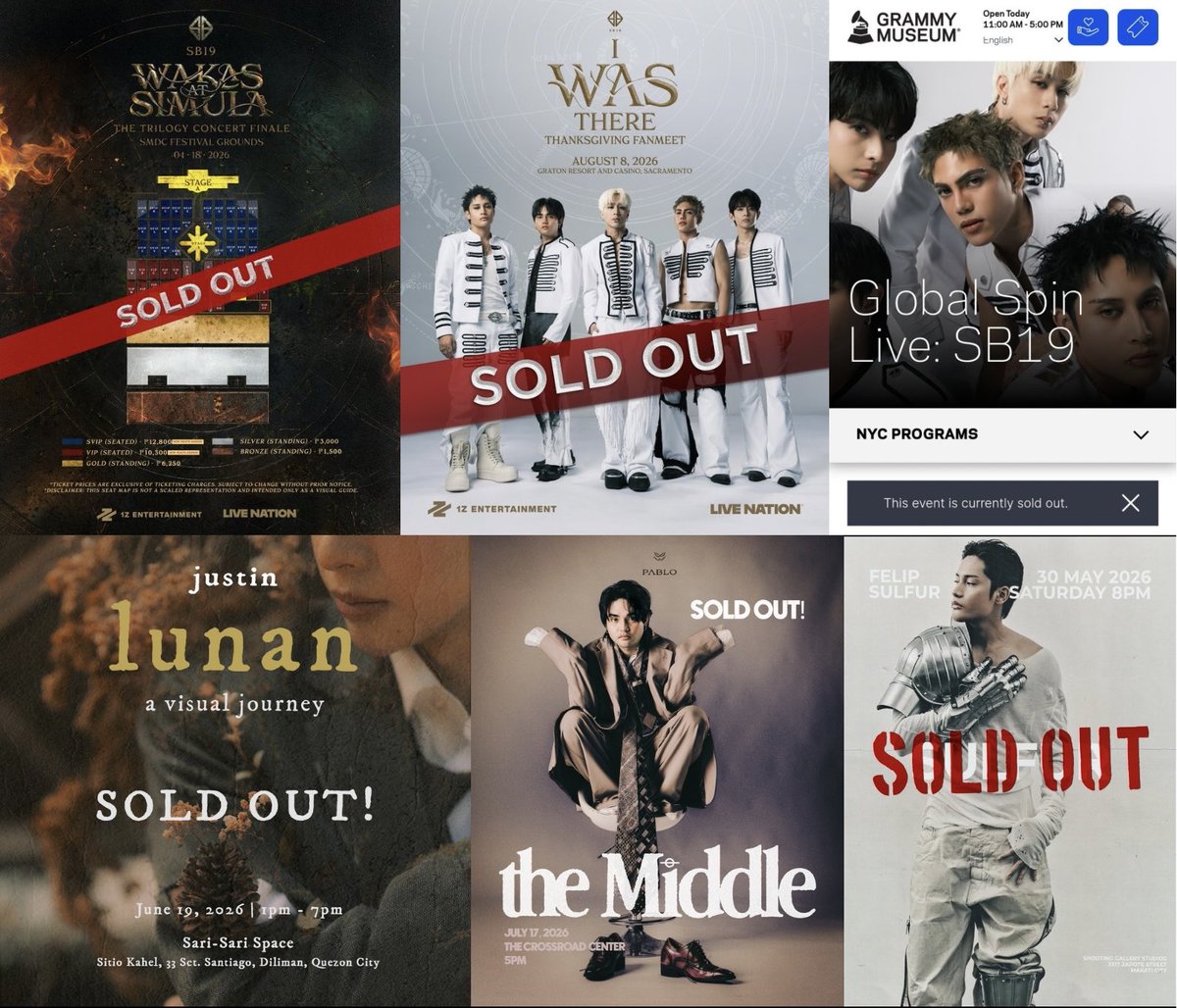 ZelleAtin's tweet photo. 2026 is SB19 domination 🔥
SOLD OUT after SOLD OUT

•Wakas at Simula Trilogy Finale
•I WaS There Fanmeet (both days —Sacramento, USA)
•Global Spin Live at the GRAMMY Museum (USA)
•Pablo’s “The Middle”
•Justin’s “Lunan”
•FELIP’s “SULFUR”

No pauses. No limits. Just history being made.

SB19 are not just breaking barriers. They are rewriting the game.

Next target: I WaS There Fanmeet in Yokohama ~ manifesting SOLD OUT.

#SB19 @SB19Official