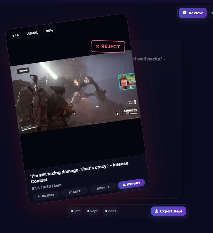 booth_wilder's tweet photo. I've been building https://t.co/4CwsYs1sNc for the last year -- an AI clipper for streamers on Twitch and Kick. Includes Just Chatting and more. Been fun. Love the development. Thanks, Claude + Codex. Very cool! https://t.co/dZs2O30wFz