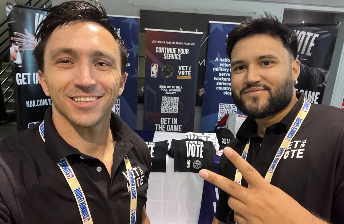 vetthevote's tweet photo. 🏀 Vegas, we're here!

The Vet the Vote team is at #NBASummerLeague all weekend! If you're around, come say hi at section 108, meet the team, and learn how veterans &amp; military families are continuing to serve their communities!

Get in the game! https://t.co/kBkV5GbJGp