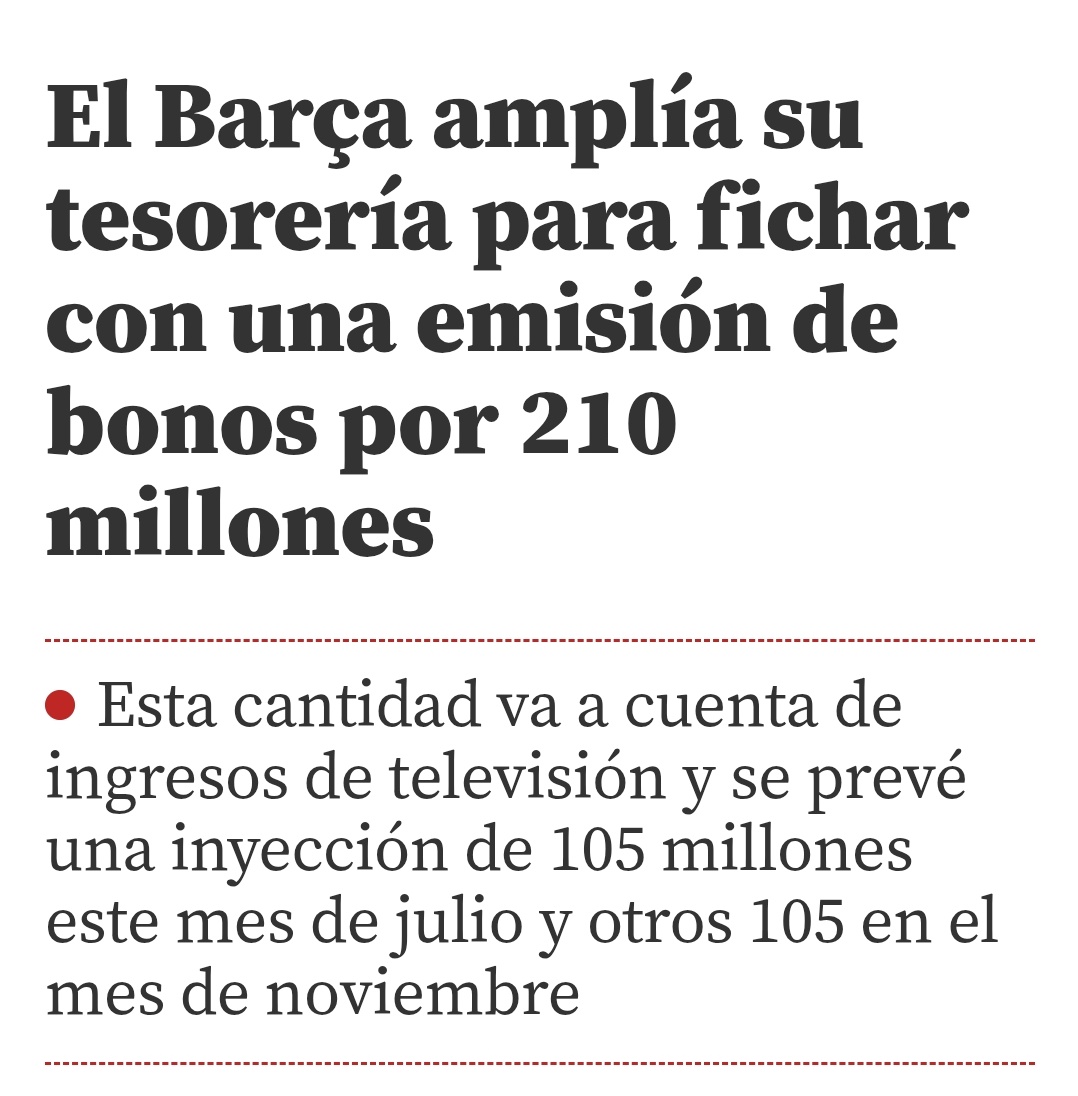tuitermann's tweet photo. Nueva palanca del Barcelona, que emite bonos, a cuenta de los derechos de televisión, para poder fichar y pagar nóminas. No tiene ni para pagar a sus trabajadores, pero Tebas hace unos días decía que el Barca no tenía nada que envidiar a ningún club de la Liga. https://t.co/09gDawaP3d
