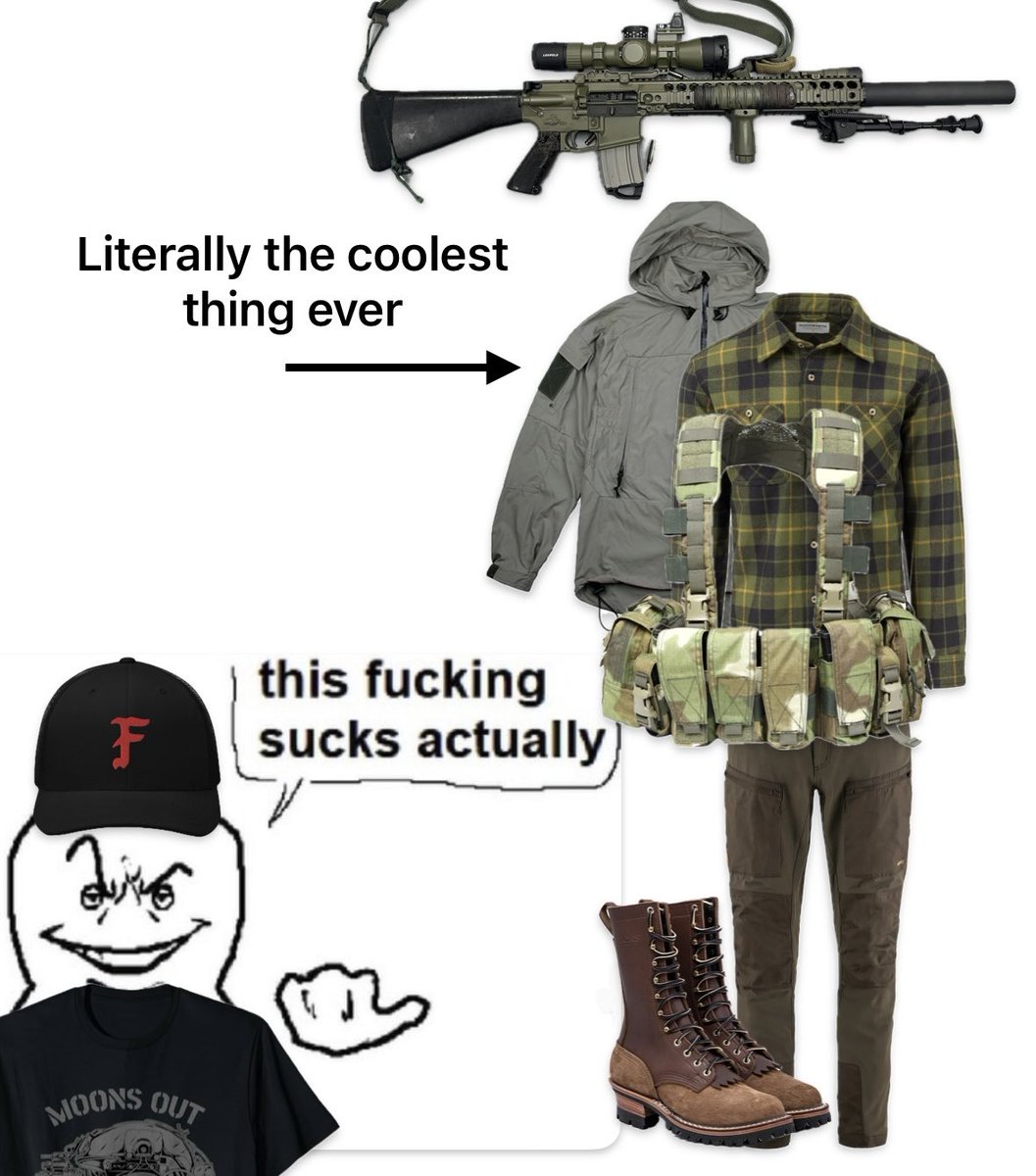 themarauderproj's tweet photo. Functional outdoor gear is infinitely better (and cooler) than dumb gunslop  merch from HiGh sPeEd LoW dRaG rangebro companies that makes you look like an autistic apartment-dwelling gun guy who got lost on his way home from the vape store. https://t.co/IUrOUzBdQ8