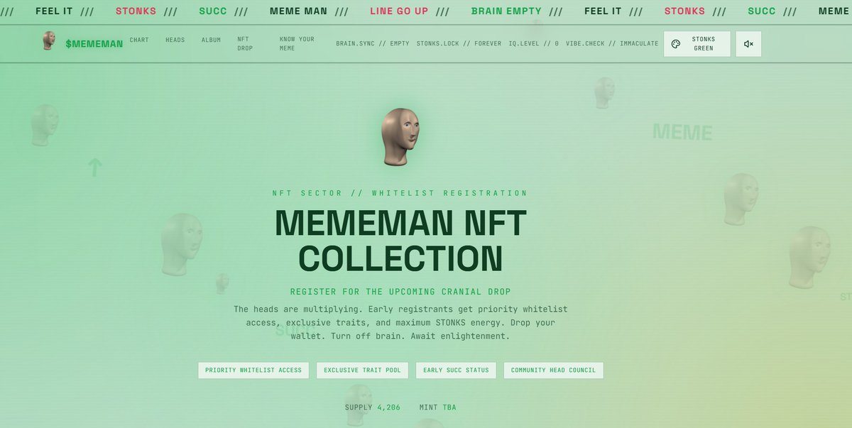 mememannthehood's tweet photo. Some secrets are meant to be found. 🤫
We buried a piece of the $MEMEMAN NFT collection somewhere on our main page. A few degens already caught the signal—have you?
Stop scrolling and start searching. The alpha is waiting. 🧠🔥
https://t.co/bLeQVIvSXc
#MEMEMAN #RobinhoodChain #NFTDrop