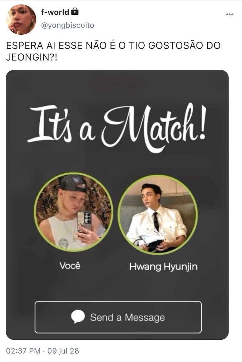 dreamslixie's tweet photo. #hyunlix au || Deu Match 

Onde Felix em uma noite qualquer decide instalar o Tinder e deixa um like no tio de seu melhor amigo por brincadeira.

ou 

Onde Hyunjin recebe uma curtida no Tinder do melhor amigo de seu sobrinho e decide retribuir.

Em collab com @lixiepoint https://t.co/CH3LIxwJZF