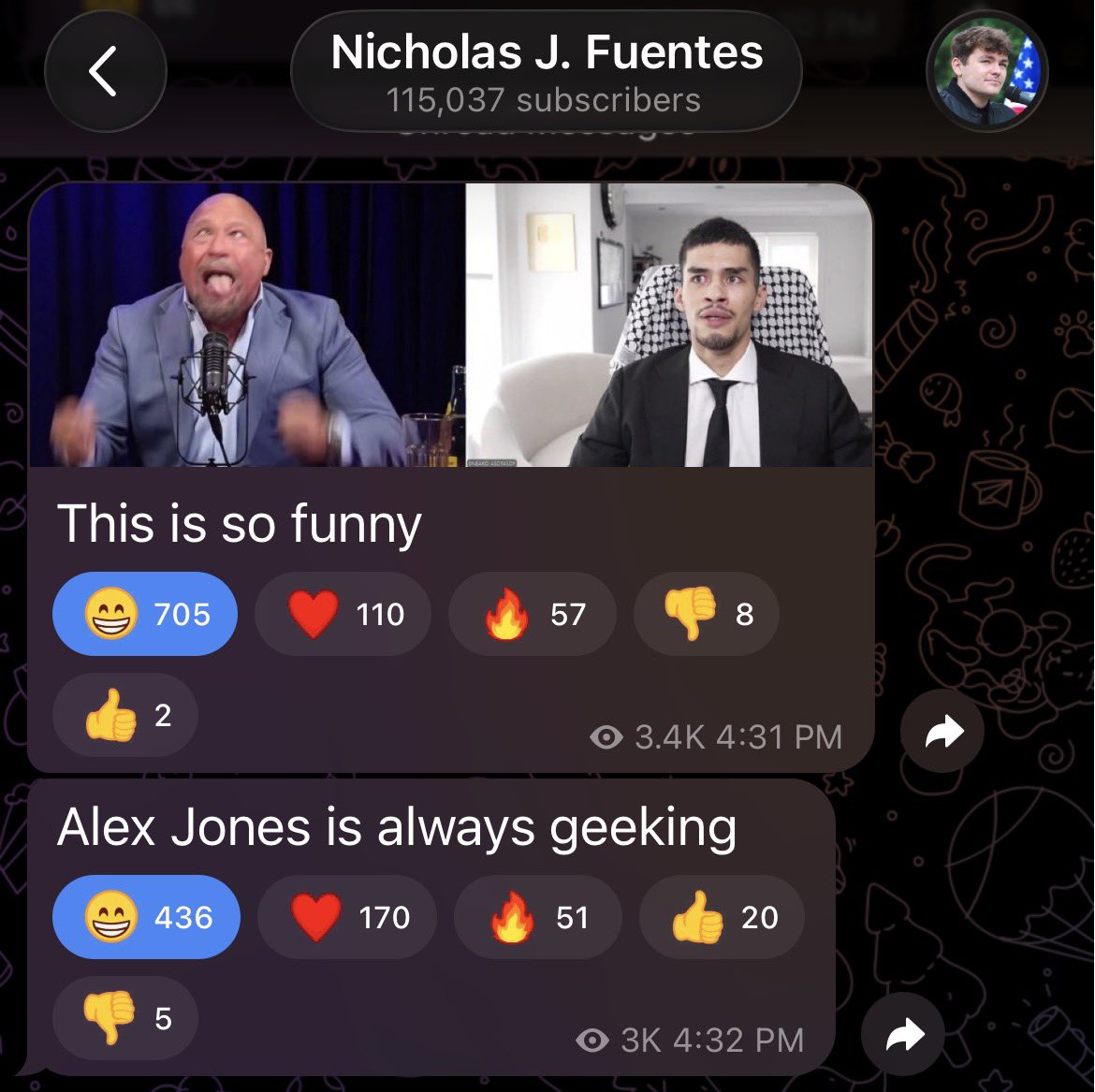 AngloGroypr's tweet photo. From Nick’s Telegram: “Alex Jones is always geeking” 😂 https://t.co/zJSfPgYJM4