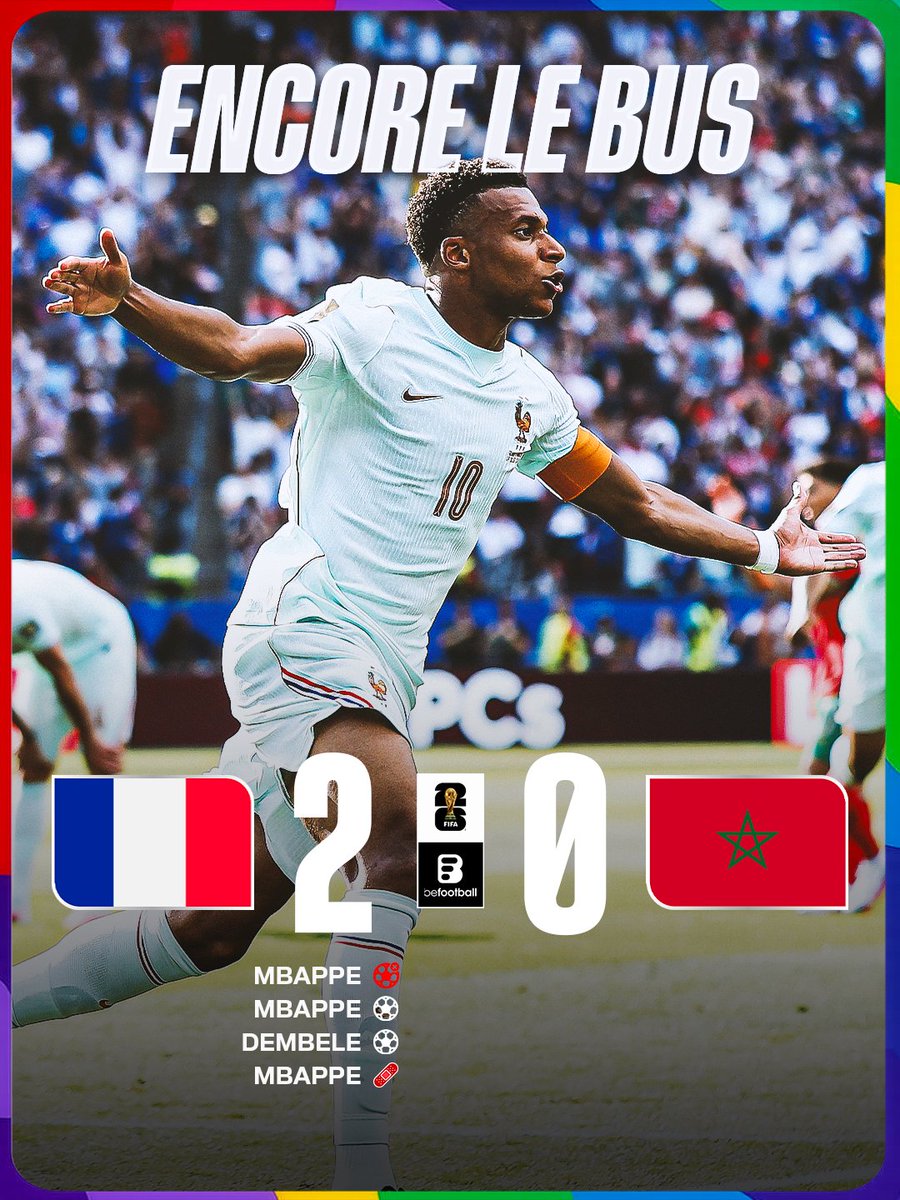 _BeFootball's tweet photo. 🚨🚨 LA FRANCE 🇫🇷 S’IMPOSE TRANQUILLEMENT FACE AU MAROC 🇲🇦 ET ENCHAÎNE UNE TROISIÈME 1/2 DE COUPE DU MONDE !!!! 🌍🥵

20e but pour Mbappé en Coupe du Monde, Dembouz BUTEUR.  🔫🎯 

C’EST NOUS LES MÉCHANTS 😈🤷‍♂️ https://t.co/pyvnN1Uxcn