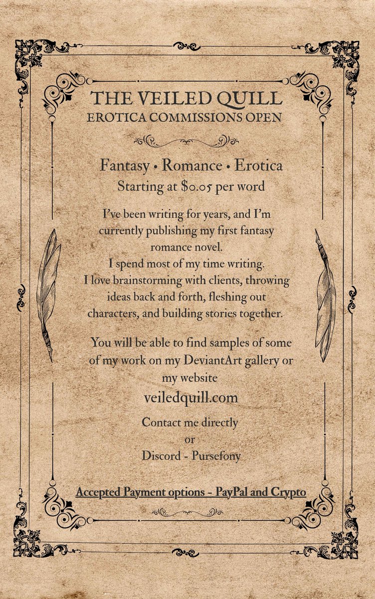 Pursefony6's tweet photo. Commissions are open ♥
#writing #erotica #commissions #author https://t.co/ZNxeKBDMeX