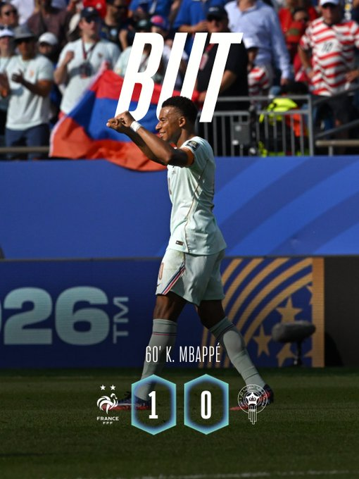 USAS_WW1's tweet photo. 2-0 France! #FRAvsMOR #FRAMOR #FIFAWorldCup #WorldCup2026: France vs. Morocco quarter final. Kylian Mbappe scores for 1-0 before Ousmane Dembele makes it 2-0. Kylian Mbappe now has 20 total World Cup Goals and 8 goals in this World Cup! 🇫🇷🇲🇦⚽️ https://t.co/sPmvHQaBF9 https://t.co/lFRpGdUTCc