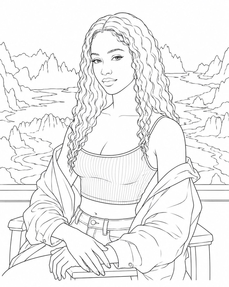 IAmKittyPoppin's tweet photo. I asked ChatGPT to make me a black mona lisa outline. Why it basically make Saweetie https://t.co/YJmUelNUKk