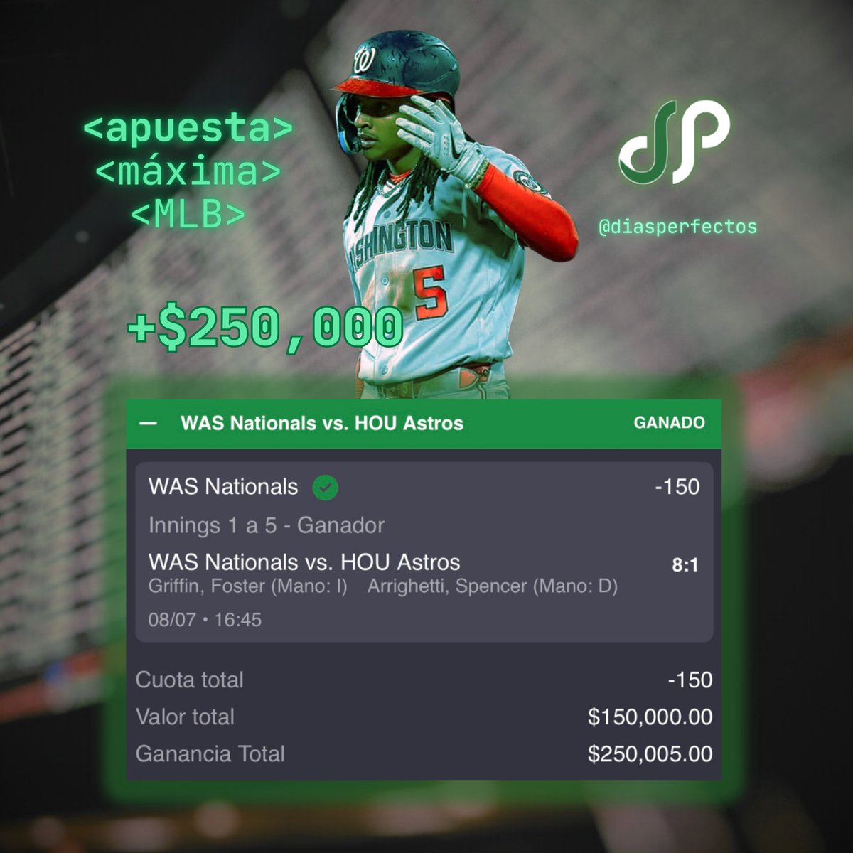 DiasPerfectos's tweet photo. SIGUIENTE JUGADA DE $150,000 LISTA

ESTAMOS 19-7 EN JUGADAS DE $150,000 MLB DESDE JUNIO Y 6-2 EN JULIO 🔥🔒

HOY A SÓLO $149 MXN ‼️

CLICK AQUÍ ➡️ https://t.co/JhlO6Gn9y3 https://t.co/ydKQXKjeo9