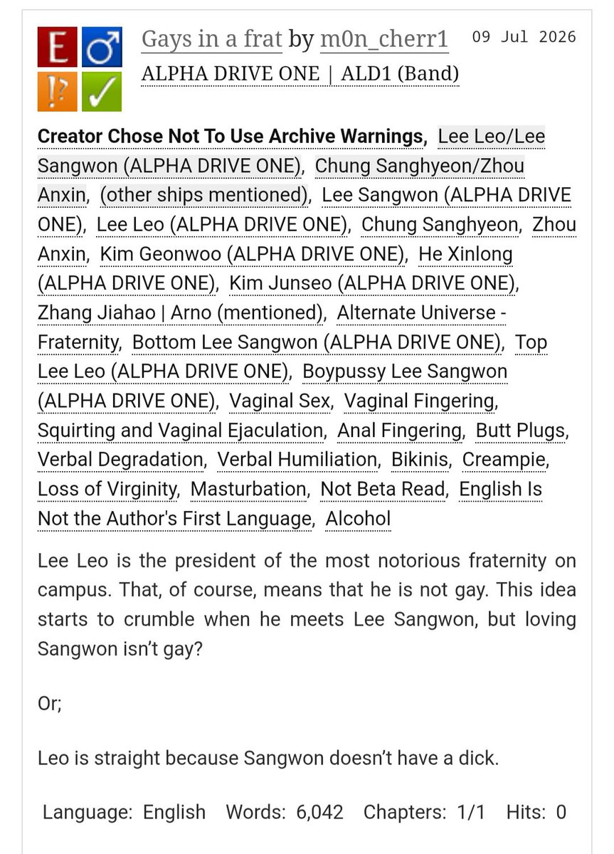 m0n_cherr1's tweet photo. "Gays in a frat"
A #Leowon fic where Leo likes Sangwon, but he isn’t gay
#ALD1 #ALPHADRIVE1
https://t.co/tuGvE3FN2y https://t.co/WkoCFo3gYC