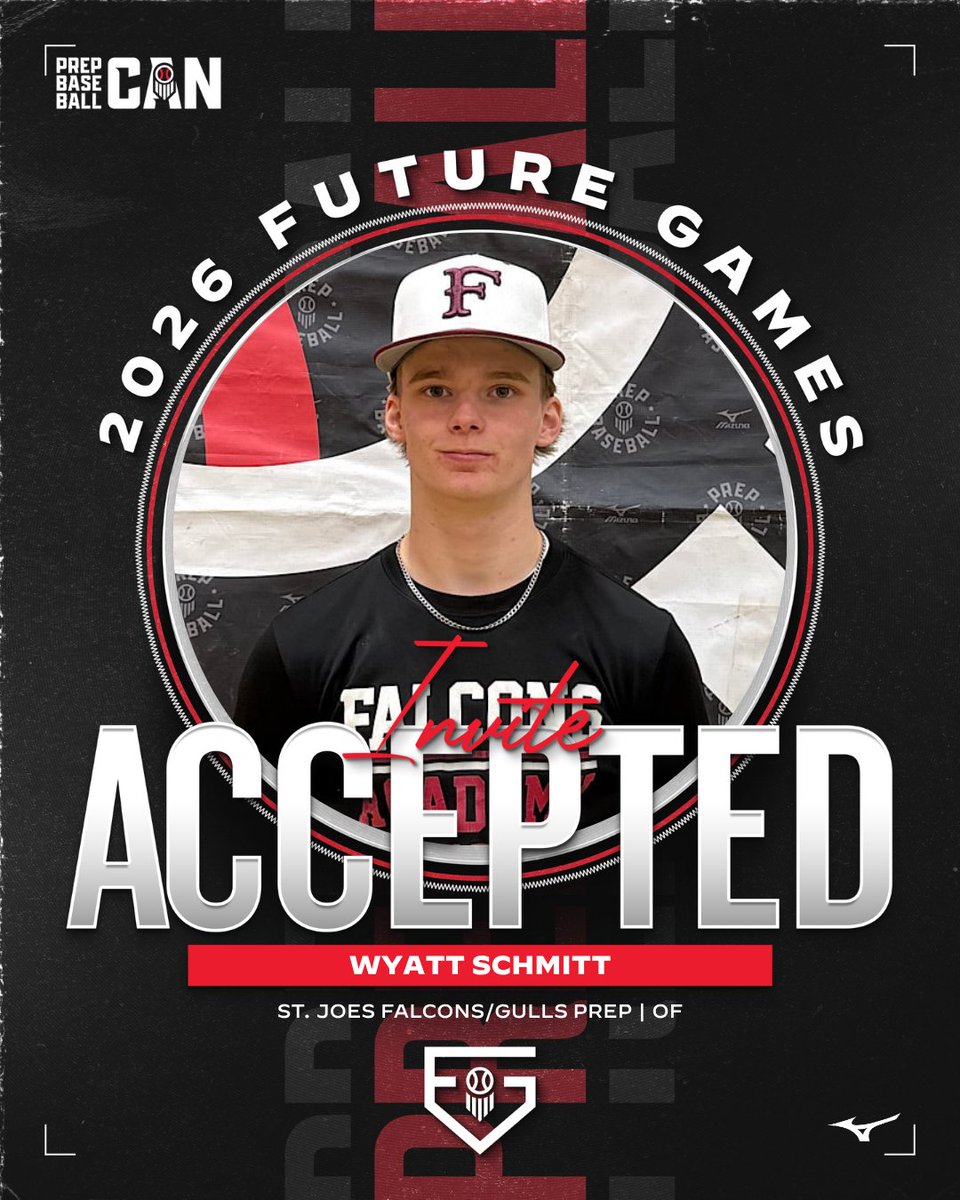 PrepBaseballAB's tweet photo. 🇨🇦 𝟐𝟎𝟐𝟔 𝐅𝐮𝐭𝐮𝐫𝐞 𝐆𝐚𝐦𝐞𝐬: 𝐈𝐧𝐯𝐢𝐭𝐞 𝐀𝐜𝐜𝐞𝐩𝐭𝐞𝐝 💫

'28 OF Wyatt Schmitt (@SJHSBallAcademy/Gulls Prep) has accepted his invite to represent Canada at the most heavily recruited uncommitted event in the country... The Prep Baseball Future Games.

𝙎𝙘𝙝𝙢𝙞𝙩𝙩'𝙨 𝙋𝙧𝙤𝙛𝙞𝙡𝙚 ➡️ https://t.co/H4R2UN4L1o

#PBFG26 | @SchmittyW_5