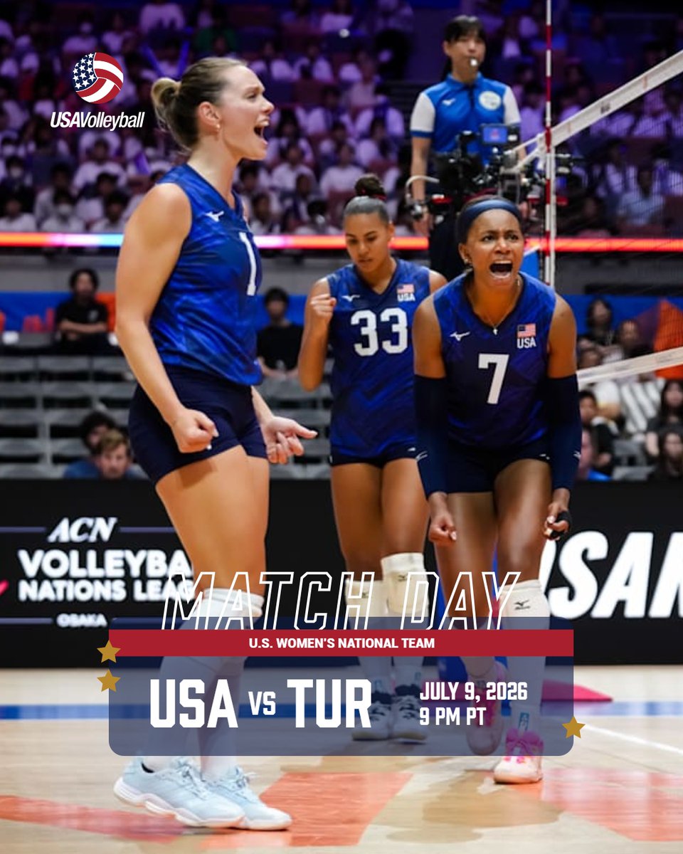 usavolleyball's tweet photo. Back at it! 🇺🇸 

The U.S. Women's National Team plays its third game in as many days tonight, this time against Türkiye at 9 p.m. PT.

Watch on VBTV https://t.co/SBLhhRsyDS