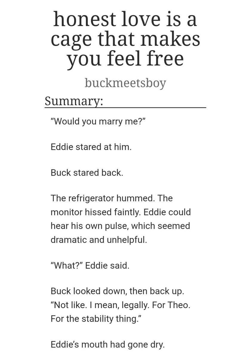 buckmeetsboy's tweet photo. ☆ honest love is a cage that makes you feel free

☆ rated t, complete, 20.3k, buddie
☆ eddie pov 
☆ marriage of convenience
☆ eddie diaz is a yearner
☆ holding hands, first kiss
☆ best friends to lovers

🔗 https://t.co/F8r9a5ewSA https://t.co/Fh18casq0t