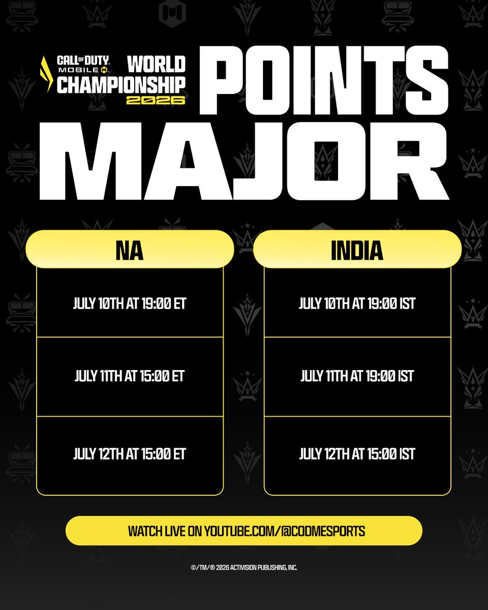 PlayCODMEsports's tweet photo. The first weekend of the Summer Split Points Major kicks off FRIDAY!!!

Don't miss all the NA &amp; India action LIVE on https://t.co/TIoGK3B0BT https://t.co/45ILsbIJ6e